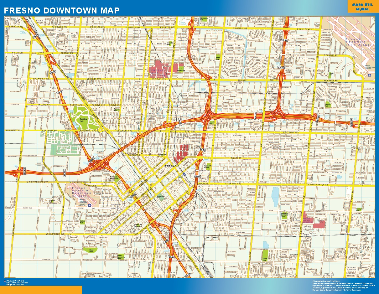 Fresno downtown wall map Wall maps of countries of the World