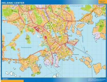 Helsinki downtown wall map | Wall maps of countries of the World