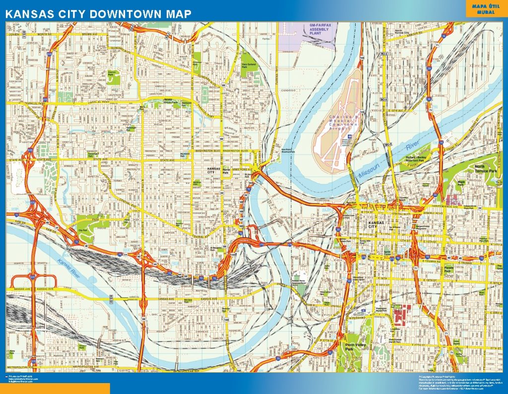 Kansas City downtown wall map | Wall maps of countries of the World