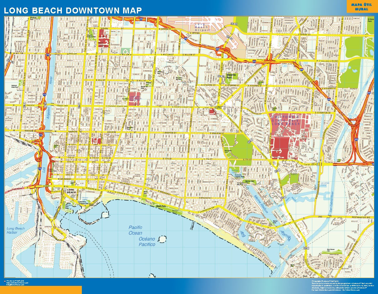 Long Beach downtown wall map Wall maps of countries of the World