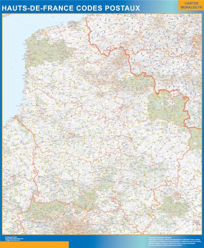 wall map of Hauts de France zip codes | Wall maps of countries of the World