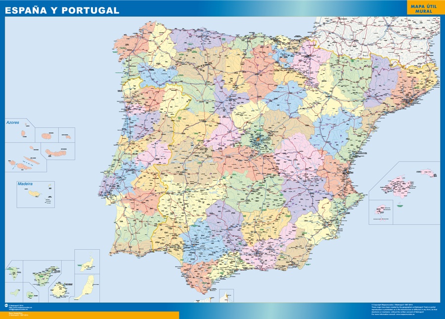 Mapa de españa y portugal con provincias