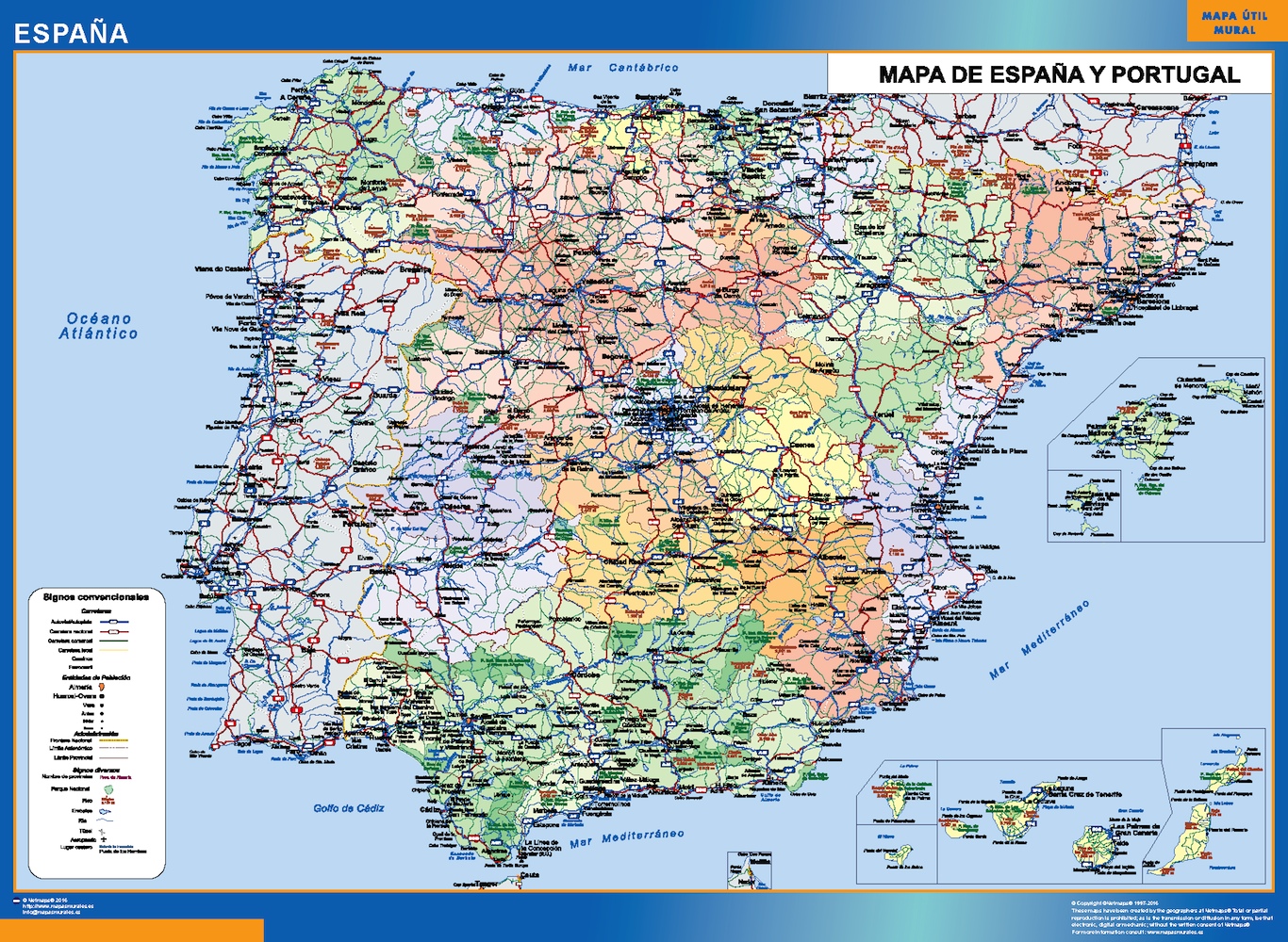 wall map of Spain basic  Wall maps of countries of the World