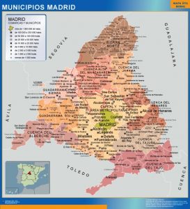 Municipalities Madrid map from Spain