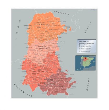 Municipalities Palencia map from Spain
