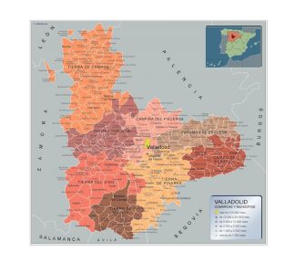 Municipalities Valladolid map from Spain