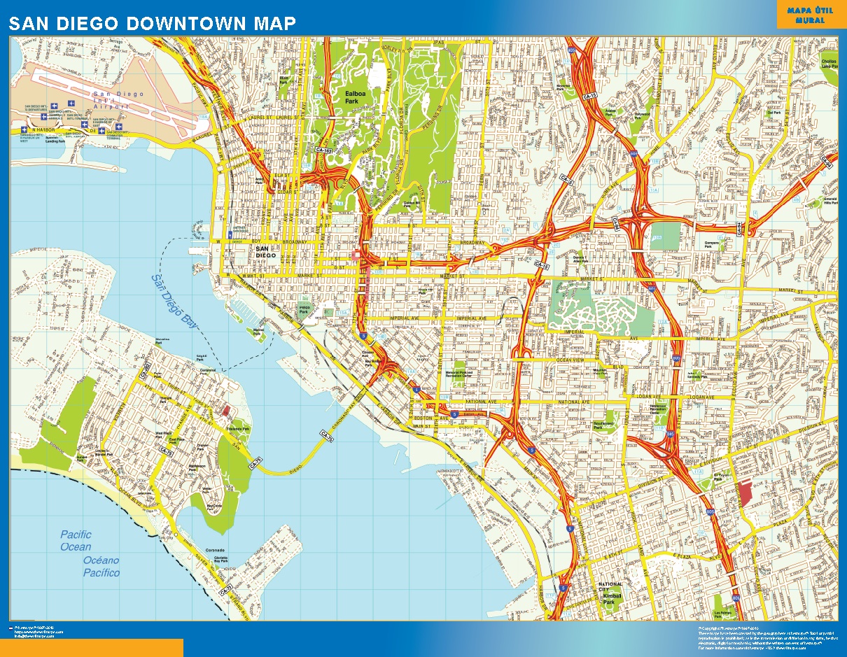 San Diego downtown map | Wall maps of countries for Europe